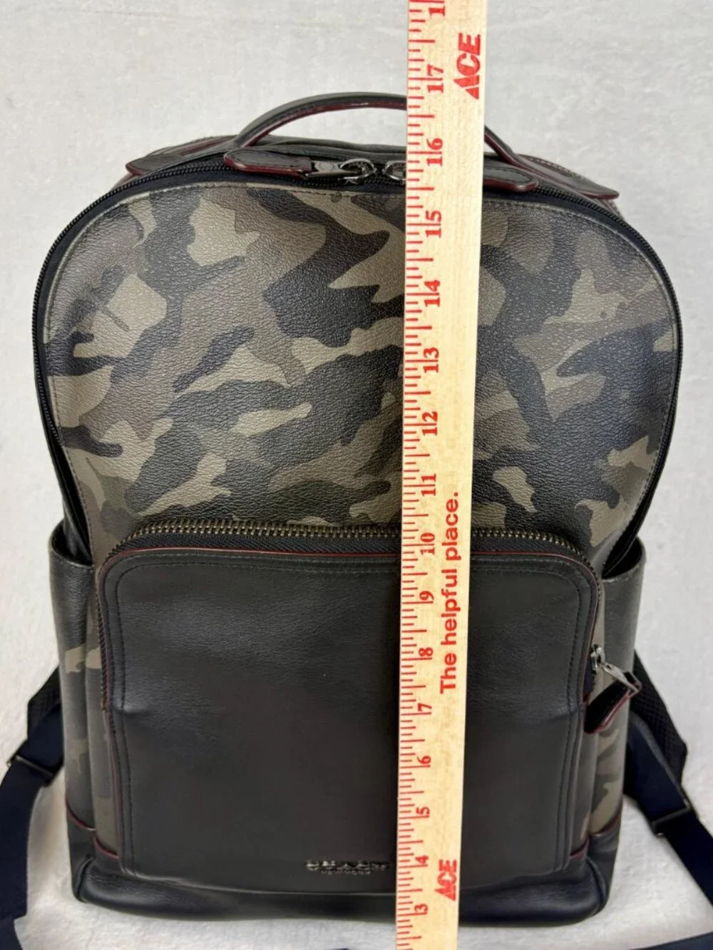 Coach Graham Backpack in Green Multi Camo Print Coated Canvas with Leather Trim